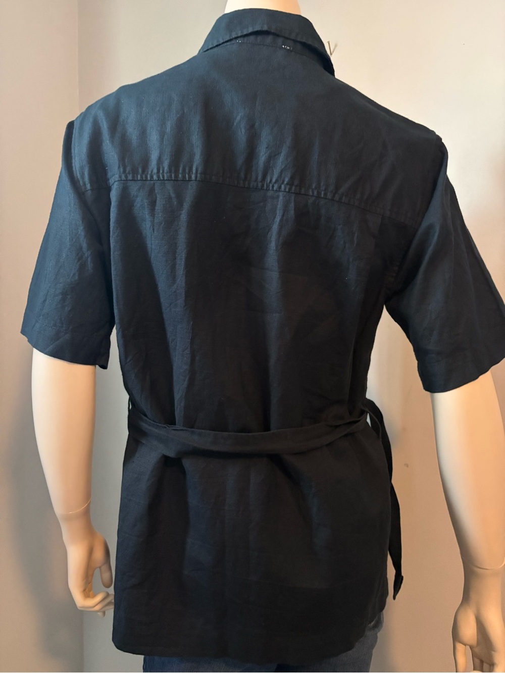 OAK + FORT Black Short-Sleeve linen/cotton, Utility Shirt with Waist Tie Sz M. - Picture 3 of 8